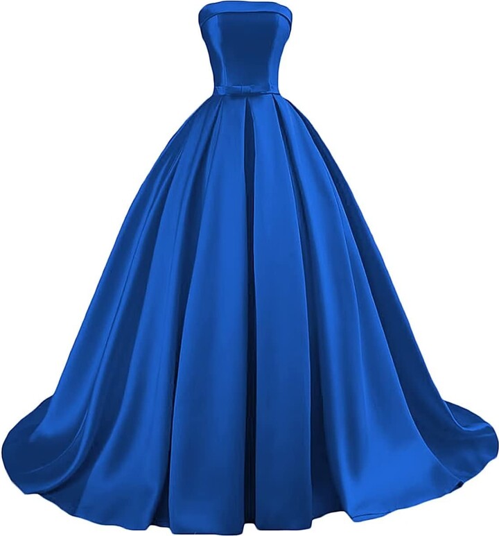 HYEC7 Women's Strapless Satin A Line Ball Gown Long Satin Prom Gowns ...