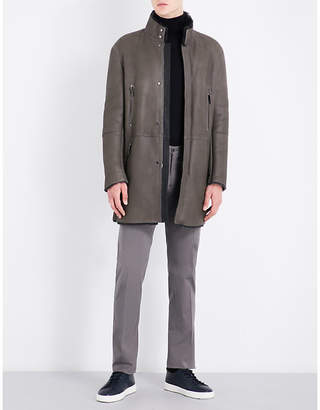 Armani Collezioni Stand-collar shearling and leather jacket