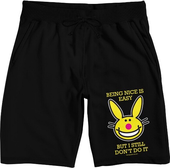 It's Happy Bunny It'sHappyBunny"BeingNiceIsEasy,ButIStillDon'tDoIt"Men'sBlackSleepPajamaShorts-XL