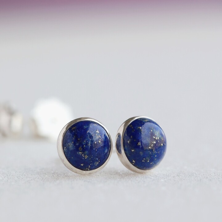 Etsy Natural Lapis Lazuli Stud Earrings in Solid 14K Gold 4mm Or 6mm