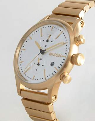 Nixon Station Chronograph Bracelet Watch In Gold