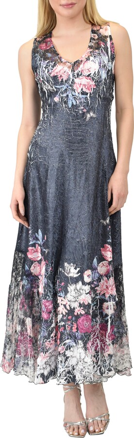 Komarov Floral Long Dress with Lace Up Back Detail
