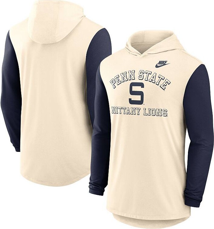 Men's Nike Natural/Navy Penn State Nittany Lions Legacy Color-Block Tri-Blend Performance Long Sleeve Hoodie T-Shirt