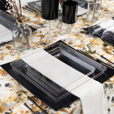 Everly Quinn Gold Rim Square 10.75 Inches Plastic Dinner Plates