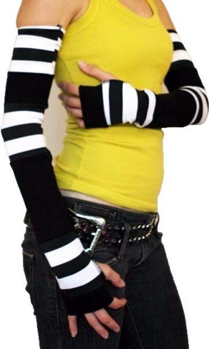 Striped Gloves Arm Warmers Gauntlet Gothic Punk Clothes Patchwork Clothing Warm Hand Covers Steampunk - Trixy Xchange