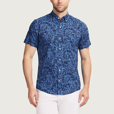 Izod Chambray Mens Short Sleeve Regular Fit Stretch Fabric Button-Down Shirt