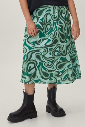 Nasty Gal Womens Plus Size Green Swirl Print Midaxi Skirt