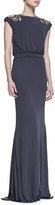 Thumbnail for your product : Badgley Mischka Deco Beaded Cap-Sleeve Gown