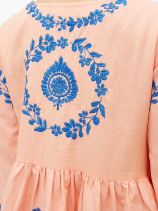 Muzungu Sisters - Frangipani Floral-embroidered Tiered Dress - Pink Multi