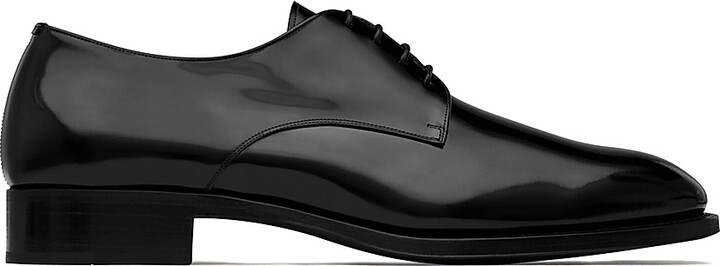 Saint Laurent Men's Adrien Derbies in Glazed Leather - Black - Size 7