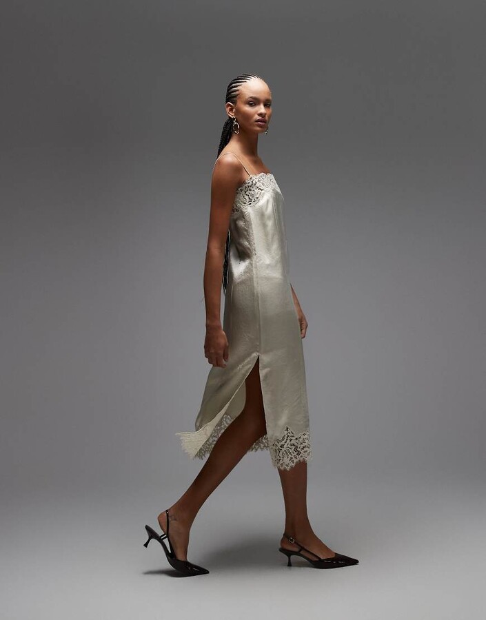 Arket lace midi slip dress in light beige