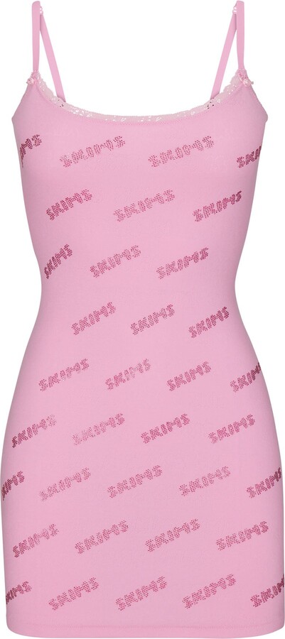 Skims + Rhinestone Logo Pointelle Mini Slip Dress