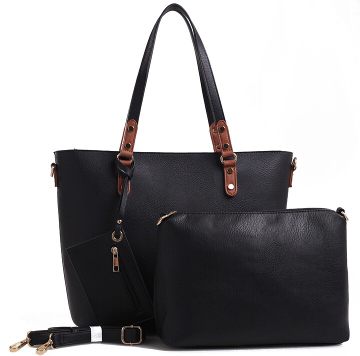 SumacLife The Quail Collection Women’s 3 Piece Vegan Leather Tote Bag, Shoulder Bag, and Mini Clutch Wallet with Removeable Vegan Leather Shoulder Strap