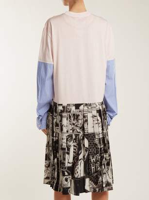 Prada Comic Print Cotton Jersey And Silk Dress - Womens - Pink Multi