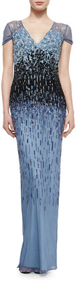 Pamella Roland Ombre Graduated Sequined Gown, Light Blue/ Navy Blue