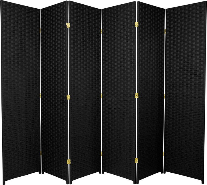Oriental Furniture 6 ft. Tall Woven Fiber Room Divider - 6 Panel - Black