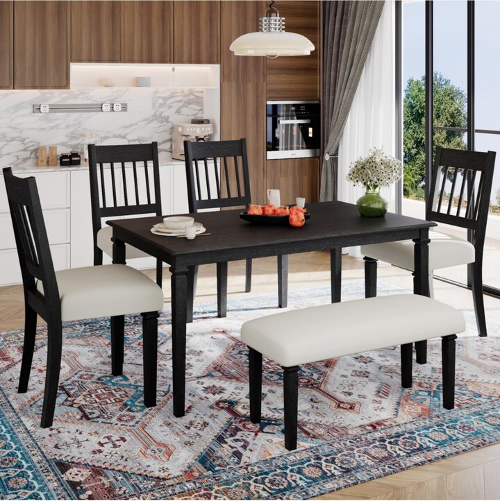 Streamdale Furniture Retro 6-Piece Dining Set: Table 4 Chairs & Bench