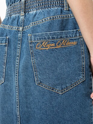 MSGM Embroidered-Detail Elasticated-Waist Denim Skirt