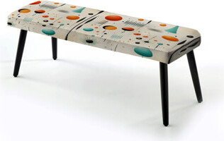 Design Art Beige Retro Modern Geometric Matrix - Geometric Upholstered Black Bench