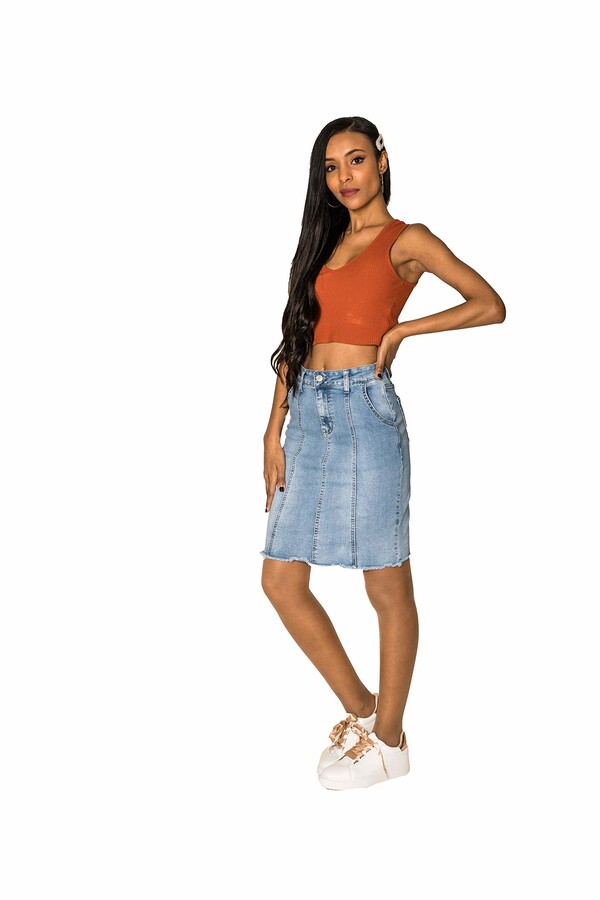 Roskiky Women's Casual Denim Skirt Raw Hem Pockets Fringed Short Jean Skirt