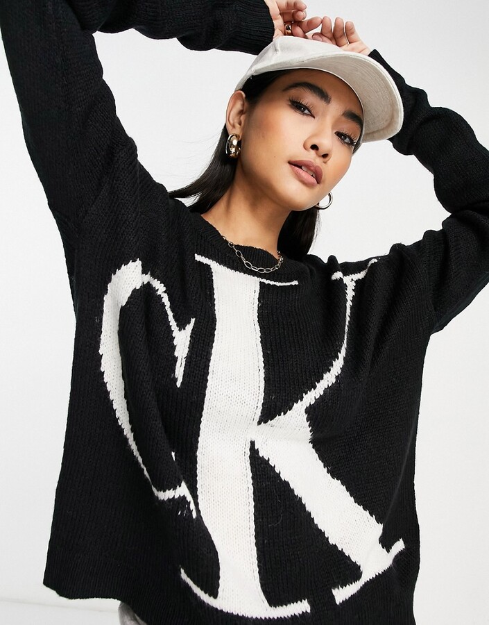 Calvin Klein Jeans Logo Sweater - Black | Shop the world's largest 