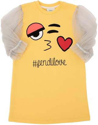 Fendi Emoji Print Cotton Jersey & Tulle Dress