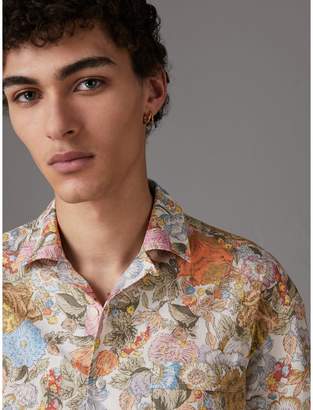 Burberry Short-sleeve Floral Print Cotton Shirt