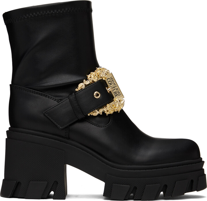 Versace Jeans Couture Black Pin-Buckle Boots - ShopStyle