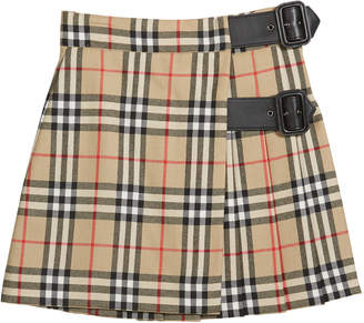 Burberry Girl's Luisa Buckle Check Skirt, Size 4-14