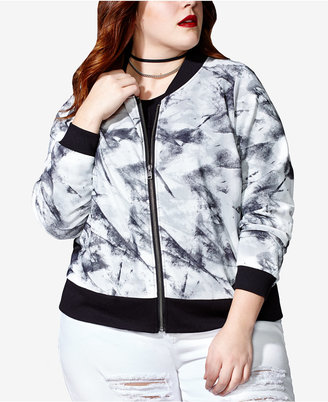 mblm by Tess Holliday Trendy Plus Size Printed Mesh Bomber Jacket