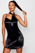 Thumbnail for your product : boohoo Tie Neck Satin Slip Dress