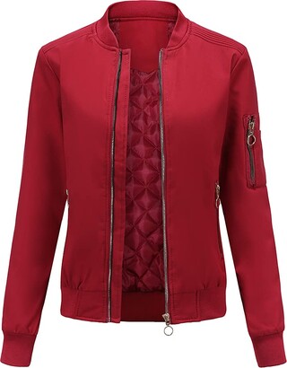 Womens Ladies Zip Up Long Sleeve Biker Red/Green Striped Bomber Jacket UK 8-14 