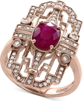 Effy Amoré Certified Ruby (1-3/8 ct. t.w.) and Diamond (1/4 ct. t.w.) Statement Ring in 14k Rose Gold, Created for Macy's