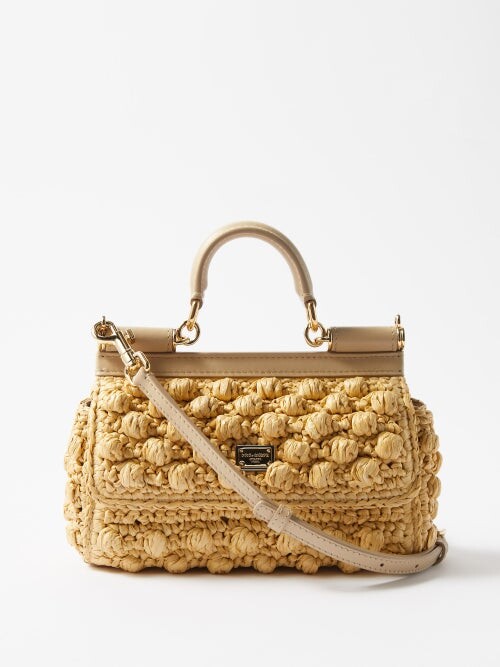 Dolce & Gabbana Leder Medium Raffia Crochet Sicily Bag in Weiß und Strohtaschen Damen Taschen Strand 
