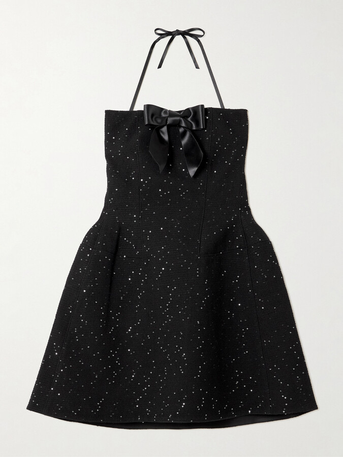 SHUSHU/TONG Strapless Bow-detailed Sequin-embellished Wool-blend Mini Dress - Black