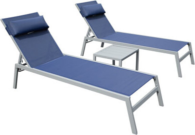 Latitude Run Patio Chaise Lounge Set Of 3 Aluminum Pool Lounge Chairs With Side Table Outdoor Adjustable Recliner All Weather For Poolside Beach Yard Balcony