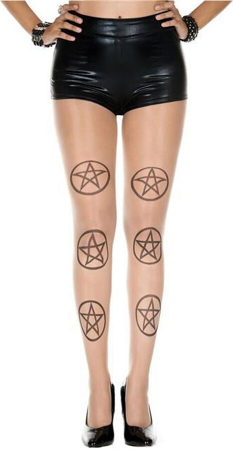 Music Legs Women’s Five point star pentagram design spandex pantyhose 7303-BEIGE/BLACK
