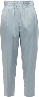 Brunello Cucinelli Cropped Gathered Satin Tapered Pants