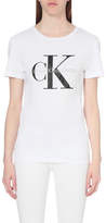 Calvin Klein Womens Logo Print Bright White Cotton Jersey T-Shirt