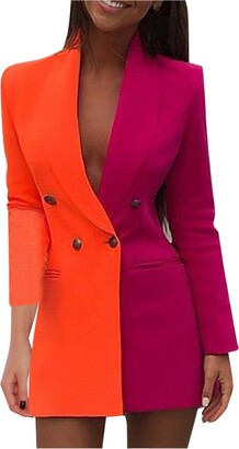 BUKINIE Womens Long Sleeve Open Front Cardigan Jackets Casual Work Office Color Block Blazer Suit Jackets Coats(White