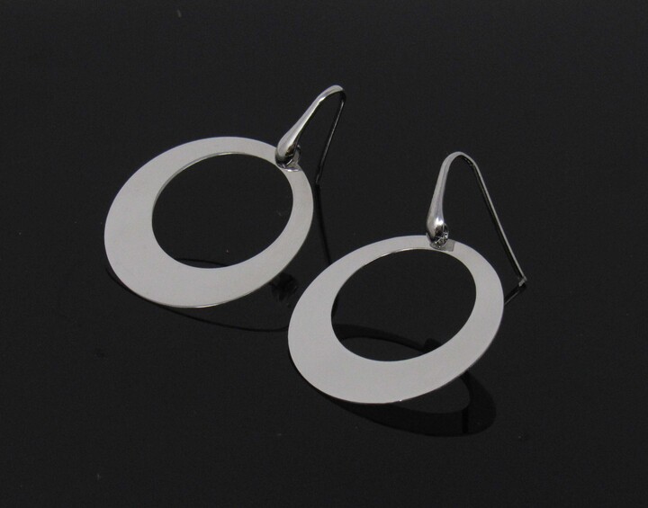 Etsy sterling Silver Circle Earrings Modern Flat Large Disk Dangle Earrings