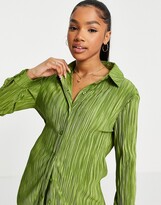 Thumbnail for your product : Stradivarius pleated shirt in olive green - part of a set