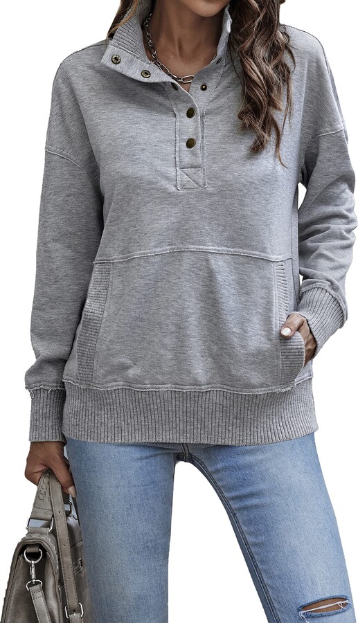 Timeson Womens Long Sleeve Quarter-Zip Lapel Tunic Top Plaid Pullover Sweatshirt 