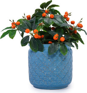 Latitude Run Set Of 3 Flower Ceramic Flowerpot Modern Planter For Patio Garden Windowsill - Antique Blue