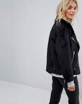 Thumbnail for your product : Weekday Longline Aviator Jacket with Fleece Collar