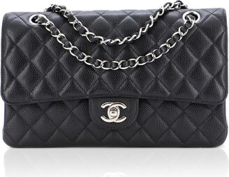 Preowned Chanel Medium Classic Double Flap Bag Navy Caviar Silver Hardware  #28