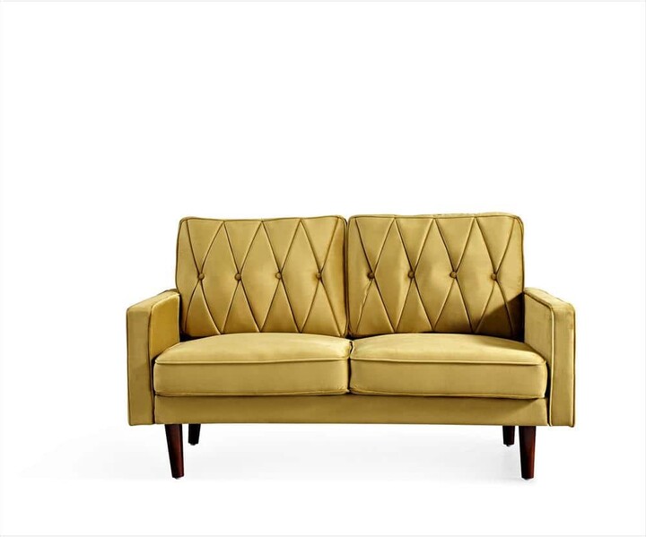 Us Pride Furniture Feemster 57.5 in. Wide Velvet Tufted Cushion Back 2-Seater Loveseat, Yellow-Green