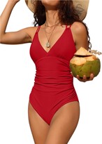 Thumbnail for your product : Charmo Women V Neck One Piece Swimsuit Cross Back Swimwear Slimming Tummy Control Bathing Suit Fuchsia S