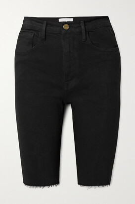 Frame Le Vintage Bermuda Frayed Denim Shorts - Black - 25