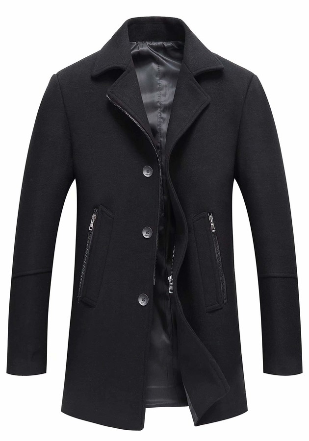 BOJIN Winter Trench Coat for Men Wool Blend Slim Fit Notched Collar Warm  Pea Coat 1964 BLACK S - ShopStyle